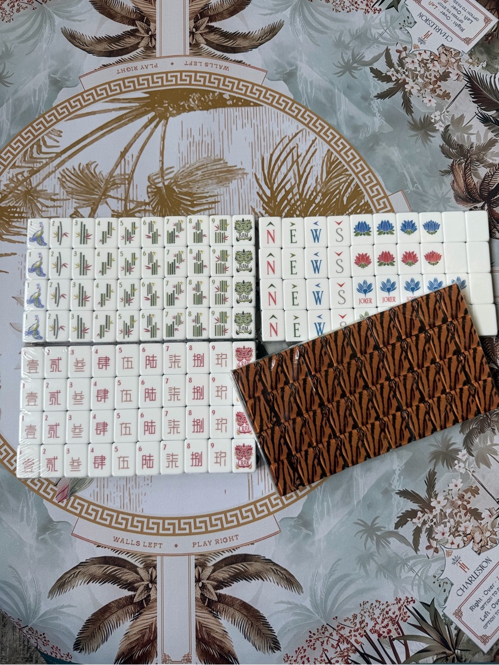 Luxury American Mahjong Set | Engraved Tiger Stripe Tiles + Matching Mat | New
